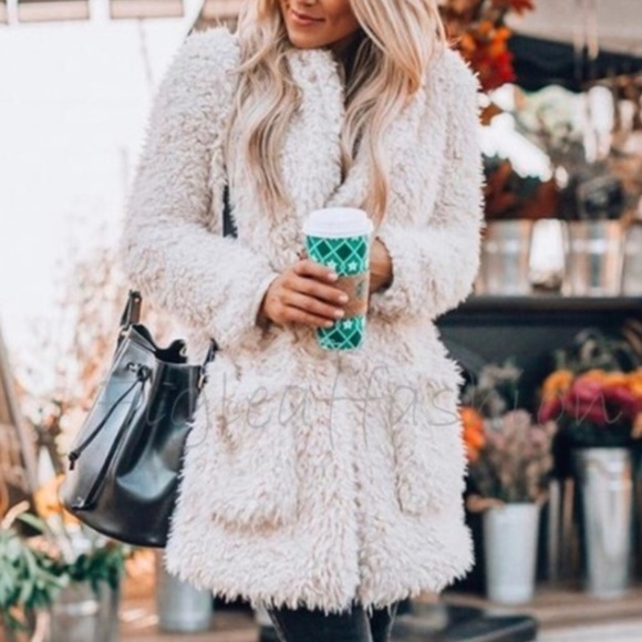 Shop Fig Jackets & Blazers - Softest Teddy Pocketed Faux Fur Pea Coat